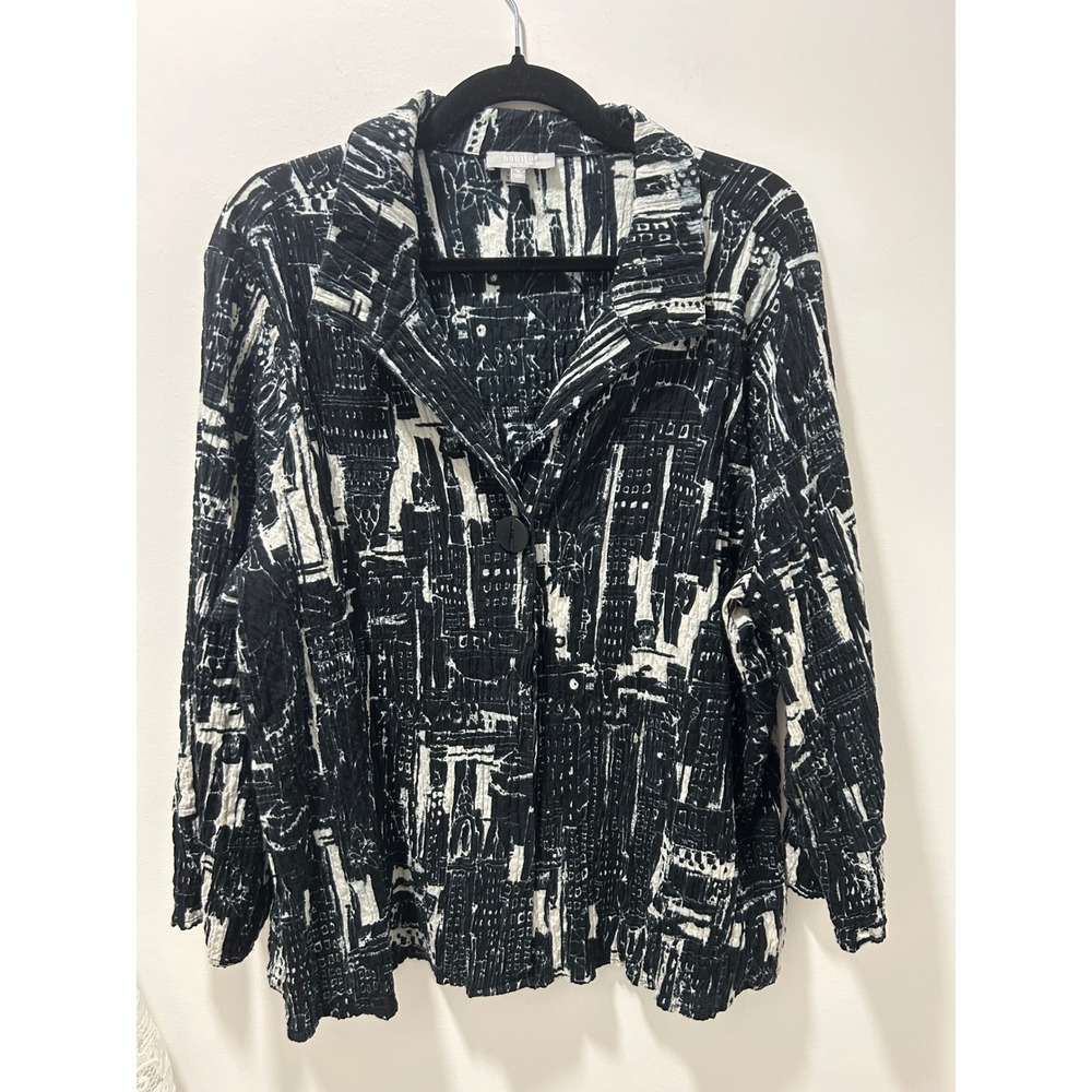 Habitat Clothes to Live In Black White City Skyline Crinkle Jacket XL 42441